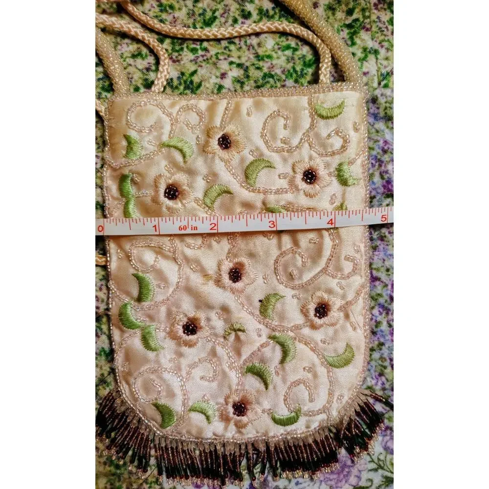 Vintage Jeweled Beaded Silk Floral Purse, Small